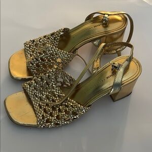 Gold Woven Heeled Sandals